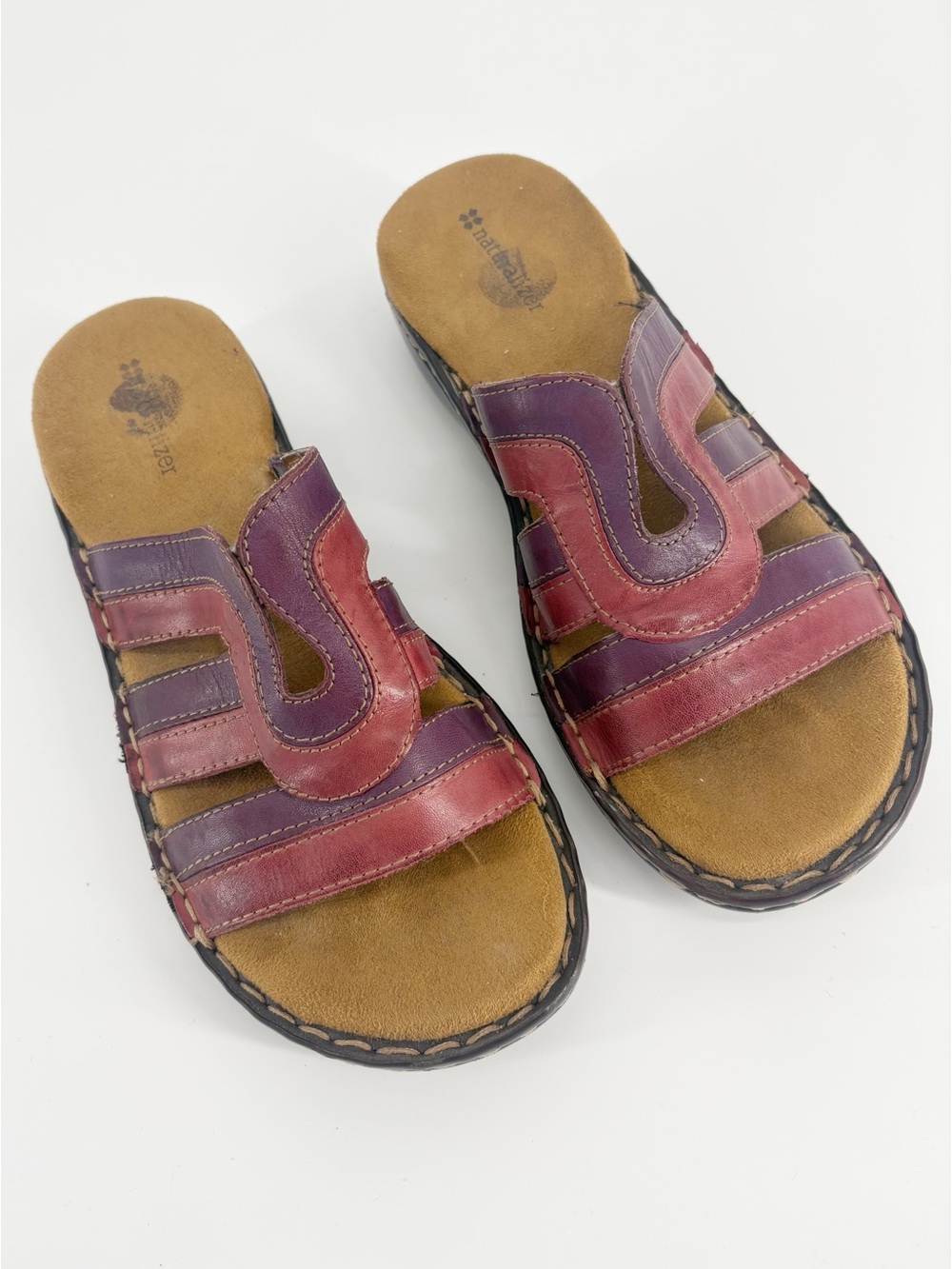 Naturalizer Pierre Red and Purple Leather Slide Sandals - Wide